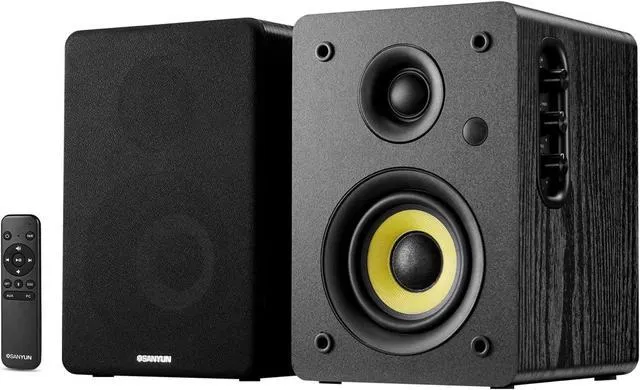 SW206 80W Active Dual-Mode Bookshelf Speakers, 4inch Studio Monitor and HiFi Mode, Optical Coaxial TRS Aux Bluetooth 5.0 USB with 24bit DAC, for Home Music System Turntable TV PC Desktop, Black