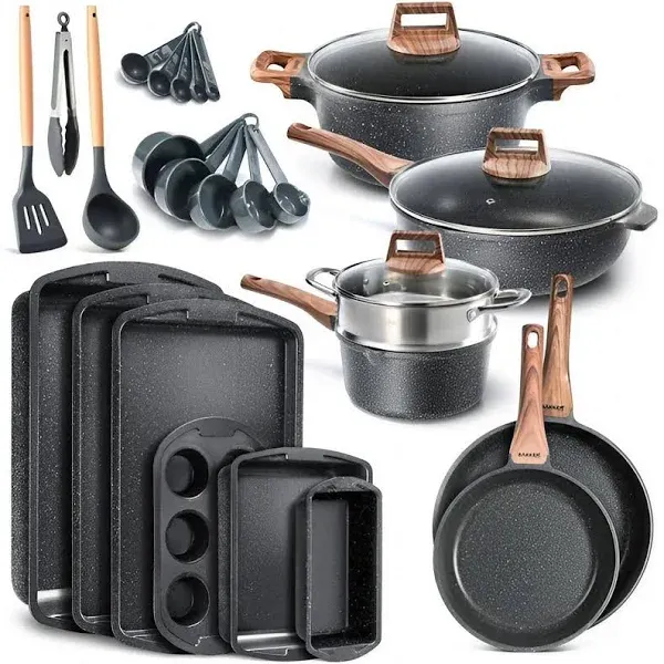 Bakken-Swiss 20-Piece Kitchen Cookware Set – Non-Stick Granite - Marble Coating