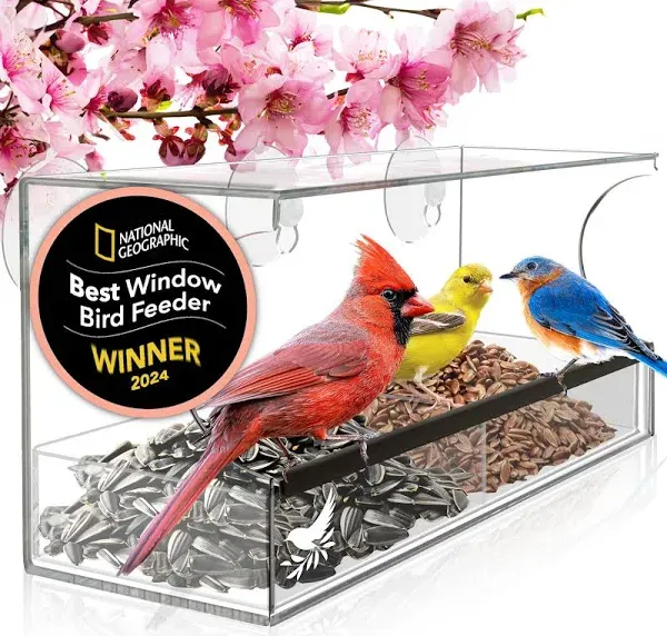 Window Bird Feeder Easy to Use to Attract Birds, Cool and Unusual for Adults who have Everything, Bird Watching Window Bird Feeders with Strong Suction Cups-Large In Window Viewing for Elderly Parents