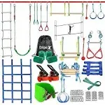 50FT Ninja Warrior Obstacle Course for Kids - Double Slacklines with 10 Most Com