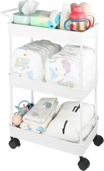 Baby Diaper Caddy, Plastic Movable Cart for Newborn Nursery Essentials Diaper Storage Caddy Organizer for Changing Table & Crib, Easy to Assemble, Black