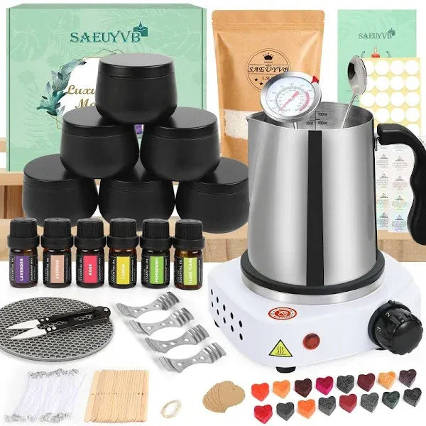 SAEUYVB Candle Making Kit,Easy to Make Colored Candle Soy Wax Kit,Including Soy Wax, Wicks,Melting Pot, Tins and More