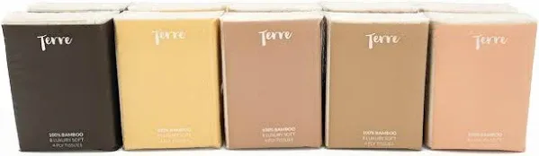 Terre Bamboo Pocket Tissues, 4-Ply, Unbleached, 10 Pack (8 Tissues per Pack, 80 Tissues Total), Eco-Friendly, Travel Facial Tissues, Tree-Free, Hypoallergenic, Soft, Strong & Sustainable