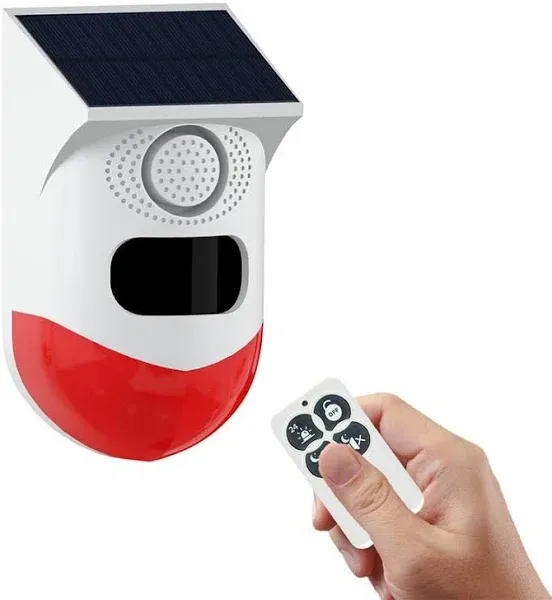 Solar Sound &amp; Strobe Light Alarm with Motion Detector and Remote Controller 1...