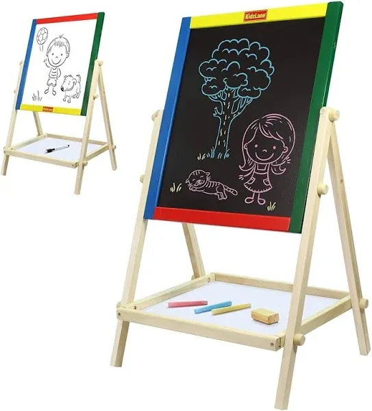 Kidzlane Art Easel for Kids 2-4 | Wooden Toddler Easel | Double Sided Standing Chalkboard/Dry Erase Board for Kids | Toddler Drawing Board with Accessories | 25.75" Blackboard & Whiteboard for Kids