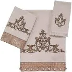 3pc Ivory Decorative Towel Set - Machine Washable Cotton with Gold Details