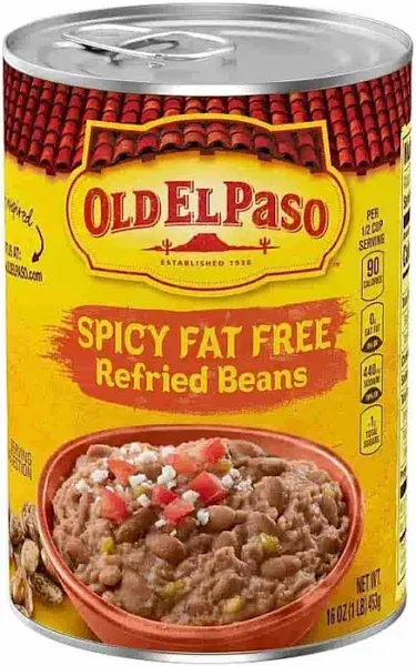 Old El Paso Spicy Fat Free Refried Beans, 16 ounces (Pack of 12)