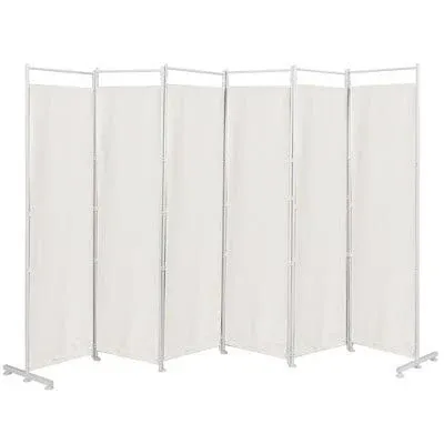 GOFLAME 6 Ft Room Divider, 6 Panel Folding Wall Divider, Freestanding Partition with Adjustable Foot Pads, Perfect Privacy Screen for Home Office, White