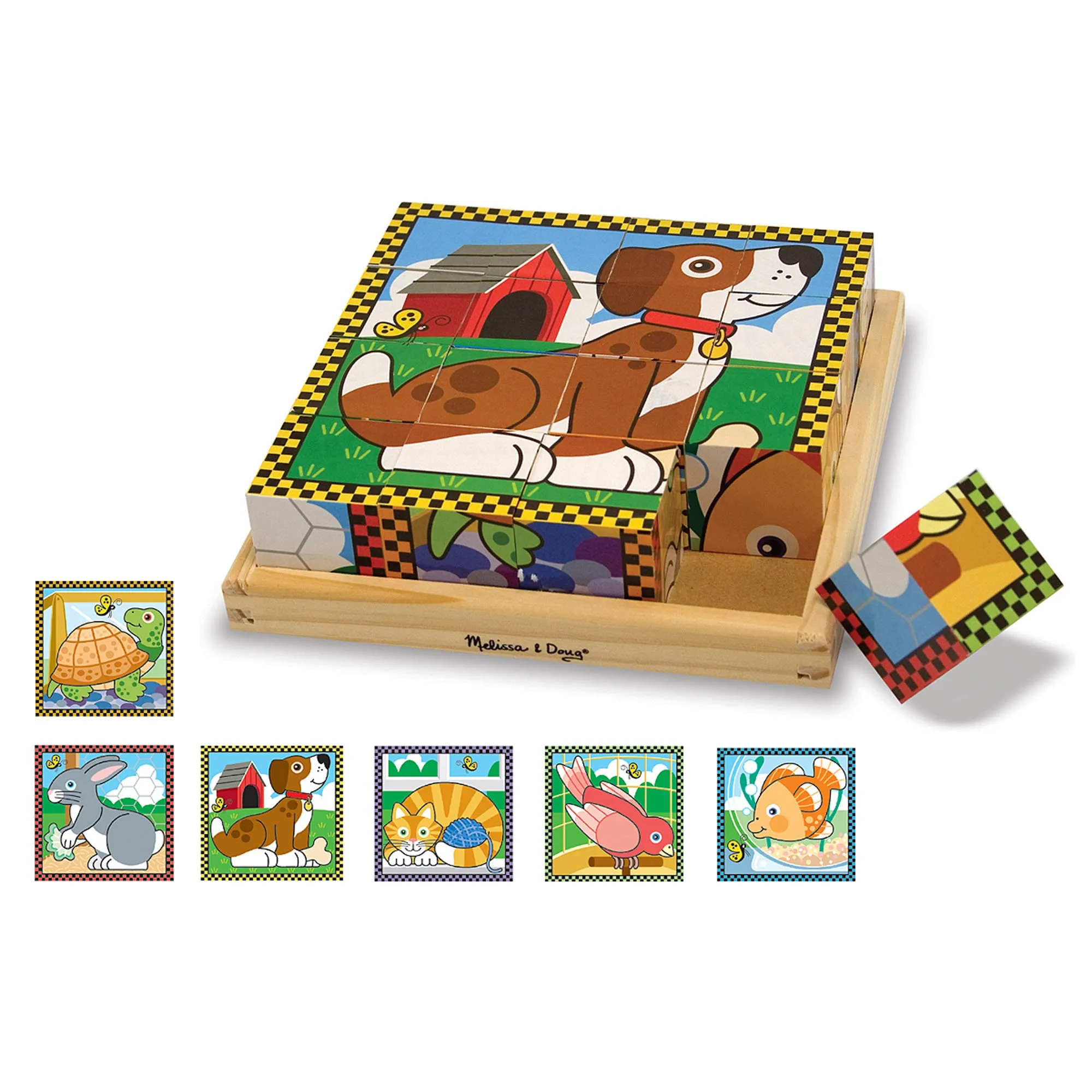 Melissa & Doug Pets Wooden Cube Puzzle with Storage Tray