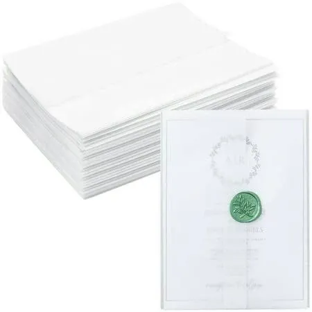 100 Pack Vellum Jackets for 5X7 Invitations, Pre-Folded Bulk Transparent Paper E