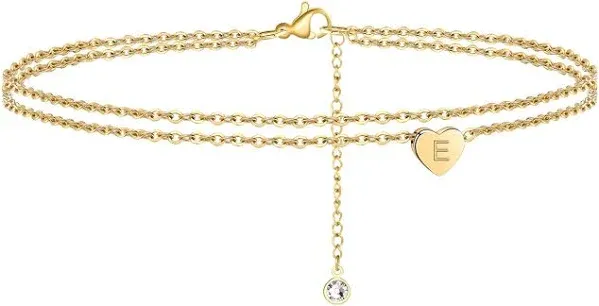 14K Gold Filled Heart Initial Anklet