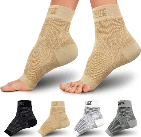 Compression Socks for Women & Men Open Toe (1 Pair) - Best Ankle Compression Sleeve for Swelling, Achilles Tendonitis, Heel Pain & Plantar Fasciitis Relief, Beige, Medium