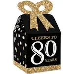 Big Dot of Happiness - Adult 80th Birthday - Gold - Square Favor Gift Boxes - Birthday Party Bow Boxes - Set of 12