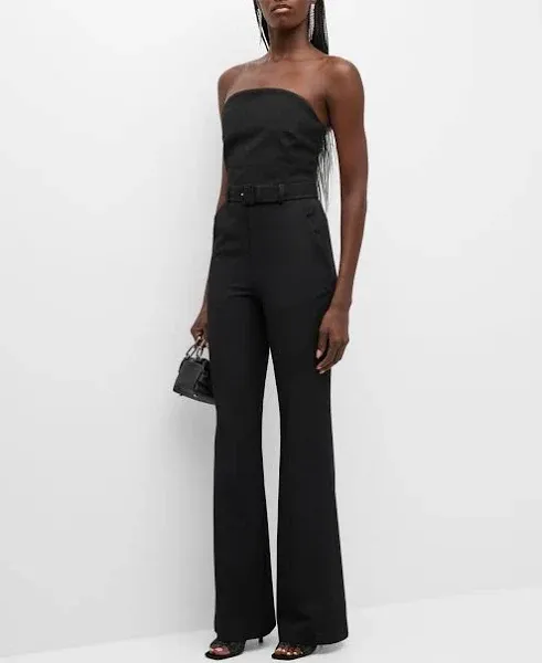 NWT A.L.C Kate Strapless Twill Flare Leg Belted Jumpsuit Black Women&#x27;s Size 0