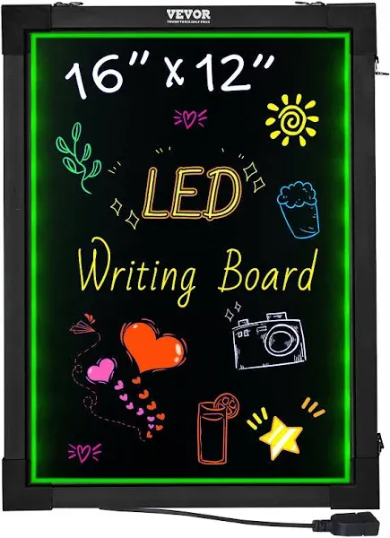 VEVOR LED Message Writing Board, 16&#034;x12&#034; Illuminated Erasable Lighted Chalkboard