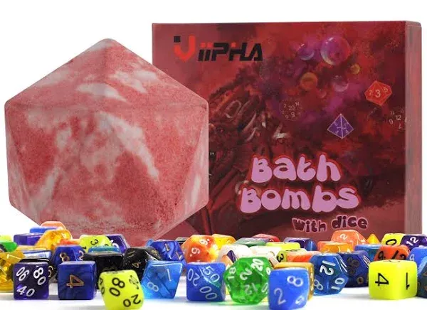 Huge D20 Bath Bombs with Full Surprise Set of Polyhedral Dice Inside D D Dragon