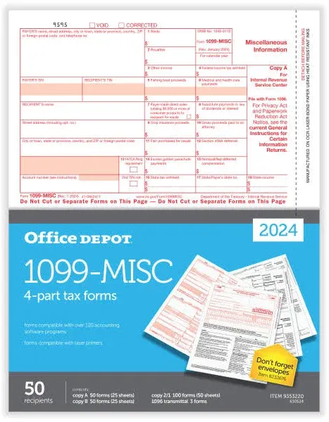 Office Depot&reg; Brand 1099-INT Inkjet/Laser Tax Forms And Envelopes, 2-Up, 4-Part, 8-1/2&quot;W x 11&quot;H, Pack Of 10 Form Sets