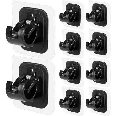 10PCS Self Adhesive Curtain Rod Holders No Drill Curtain Rods Brackets No Drilling Nail Free Adjustable Curtain Rod Hooks Curtain Hangers for Bathroom Kitchen Home Bathroom Hotel(Black)