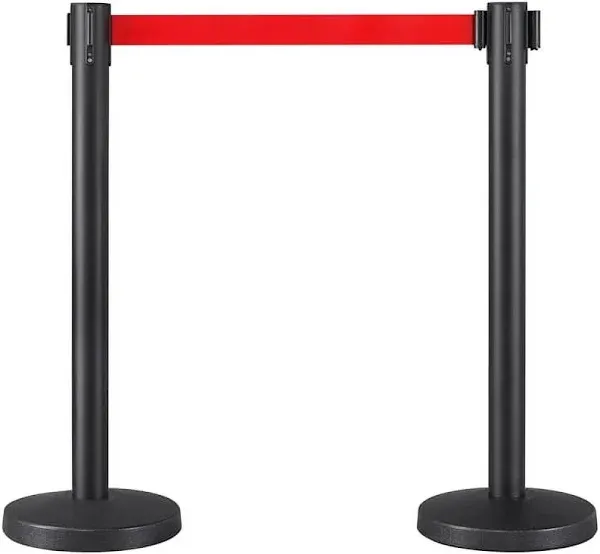 2-Pack Stanchion Post Rope Barriers - Heavy Duty Black Crowd Control Stanchions 