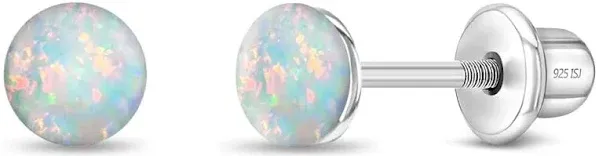 In Season Jewelry 925 Sterling Silver Opal Button Earrings