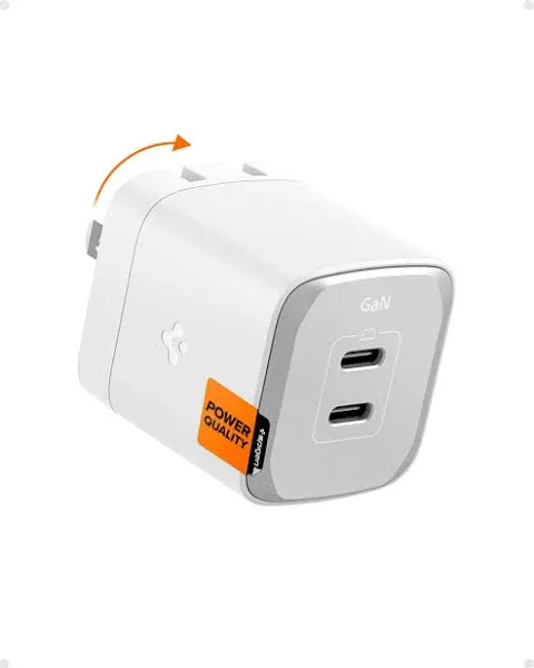 Spigen GaN 452 Total 45W 2 Ports GaN III Tech Dual USB C Wall Charger PD 3.0 Charging Block for iPhone 16 15 14 13 12 Plus Pro Max iPad Air Samsung Galaxy S24 S23 Ultra Plus Z Fold Flip 6 5 4 S22 S21