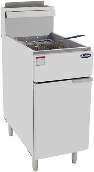 Atosa CookRite ATFS-40-NG 40 lbs Free Standing Floor Fryer with Temperature Control | 3 Cast-Iron Vertical Burner Tubes | 2 Removable Frying Baskets | Stainless Steel, 102,000 BTU, Natural Gas (NG)