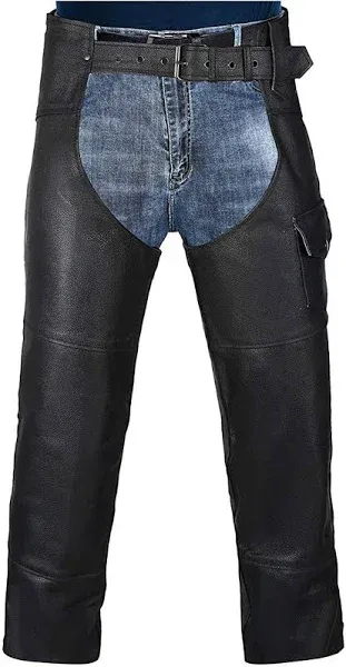 Hwk Motorcycle Leather Chaps for Men and Women, Black Motorcycle Chaps for Road Rash Protection and All-Weather Comfort