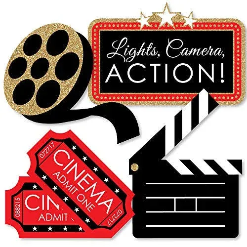 Big Dot of Happiness Red Carpet Hollywood - Clapboard, Movie Tickets and Film Reel Decorations DIY Movie Night Party Essentials - Set of 20