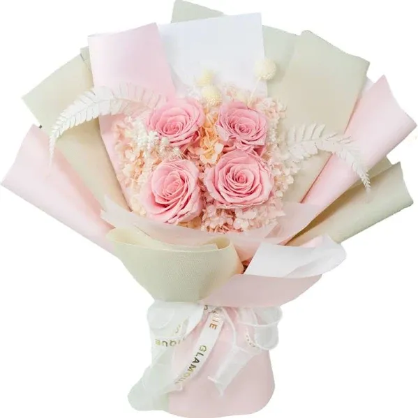 Preserved Flowers Bouquet, Long Lasting Flower Bouquet Forever Real Peach Pink