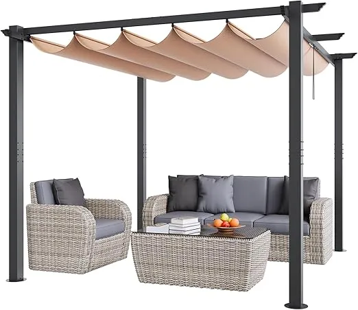 VEVOR 10'x10' Outdoor Retractable Pergola with Canopy, Aluminum Pergola with Retractable Canopy, Modern Pergola with Sun Shade Canopy for Patios, Gardens, Decks, Backyards (Beige)