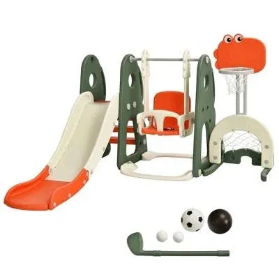 Costway 6 in 1 Toddler Slide and Swing Set Climber Playset w/ Ball Games