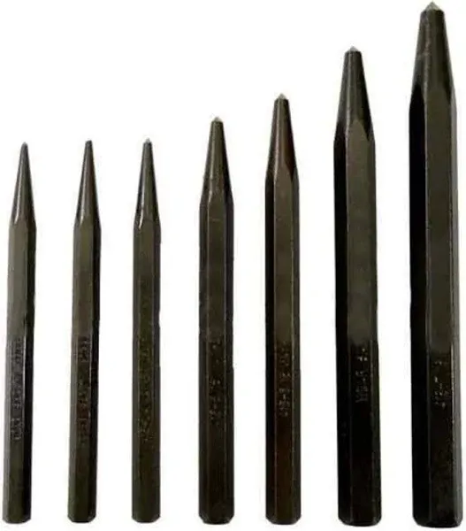 Mayhew Tools 60007 Center Punch, 7-Piece Set, Black Oxide Finish