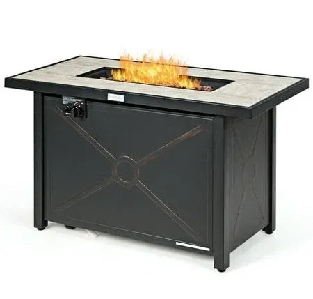 42&#034; Rectangular Propane Gas Fire Pit 60,000 Btu Heater Outdoor Table W/ Cover