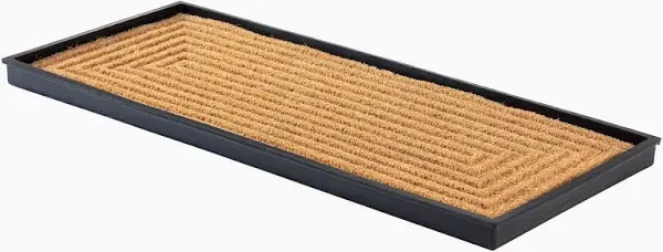 Anji Mountain AMB0BT4F-018 Black Rubber Boot/Shoe Tray with Coir, Fits 4 Pair (46.5" Wide), Rectangle Embossed Insert