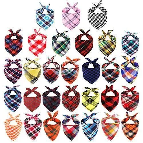 Dog Bandanas, 30 Pack 22.8&#034;x15.7&#034; Pet Triangle Scarf Plaid Bibs Accessories B...