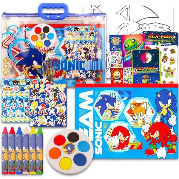 Game Party Sonic The Hedgehog Drawing and Painting Set for Boys - Sonic Gift Bundle with Coloring Book, Coloring Utensils, Watercolor Paints, Stickers