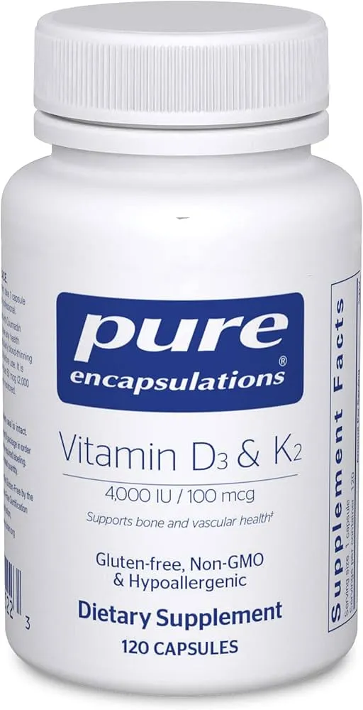 Pure Encapsulations Vitamin D3 &amp; K2 | Bone and Vascular Health Support | 120 Cap