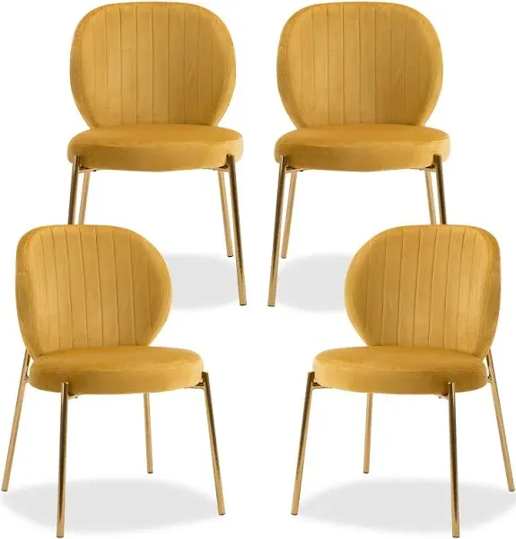 Dagonhil Dining Chairs Set of 4,velvet Yellow Chairs,mid Century Modern Upholstered Vanity Chairs with Golden Metal Leg for Kitchen,Dining Room