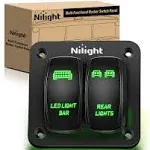 Nilight 2 Gang Rocker Switch Panel LED Light Bar Switch Rear Lights Switch 12 24V DC Green Switches 5Pin On Off Pre-Wired Toggle Switch Panel for Cars