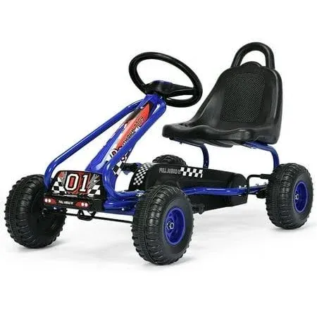 Costzon Go Kart for Kids, 4 Wheel Pedal Powered Go Cart with Adjustable Seat, Ha