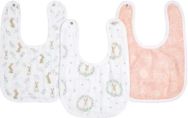 Aden + Anais | Essentials Cotton Muslin Snap Bibs 3 Pack Blushing Bunnies