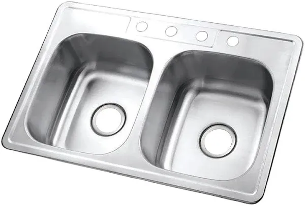 Gourmetier Studio GKTD33227 Self-Rimming Double Bowl Kitchen Sink, Satin Nickel