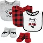 Hudson Baby Cotton Bib and Sock Set, Buffalo Plaid Family