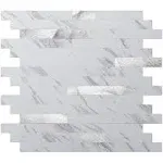 -Sheet Peel and Stick 13.4&#034; x 11.8&#034; 10 White Slate with Silver Studded