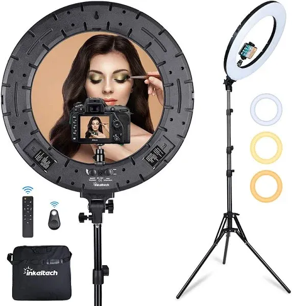 Inkeltech Ring Light - 18 inch 60 W Dimmable LED Ring Light Kit with Stand - Adjustable 3000-6000 K Color Temperature Lighting for Vlog, Makeup, Youtu