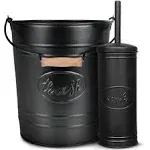 Black Metal Label Line Trash Pail & Toilet Brush Set