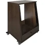 Gator GFW-ELITESTUDIORK12 Elite Series 12U Angled Studio Rack with Locking Casters - Dark Walnut Brown