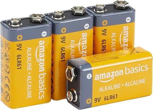 Amazon Basics 4-Pack 9 Volt Alkaline Performance All-Purpose Batteries, 5-Year Shelf Life, Packaging May Vary