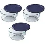 Pyrex Blue Storage Round Dish with Dark Plastic Cover Clear (2-Cup Pack of 3)