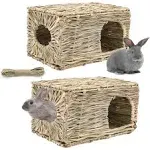 HERCOCCI Extra Large Grass House for rabbit, Foldable & Comfortable - Small Animal Hut Play Hideaway Bed Hay Mat Chew Toy for Bunny Guinea Pig